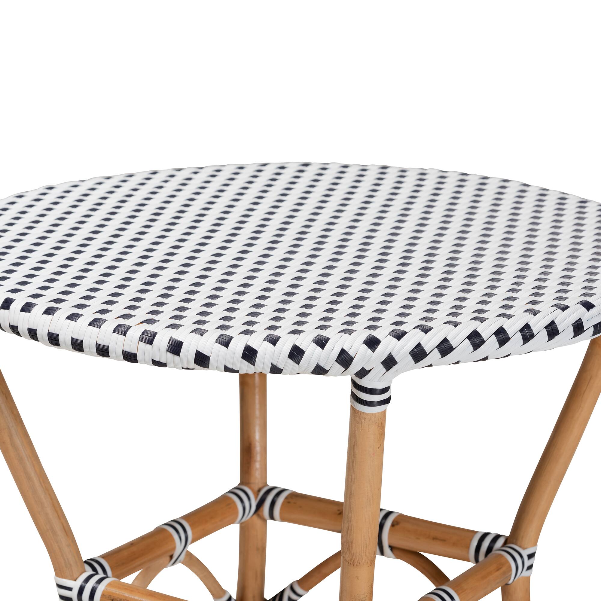 Left. bali & pari - Tavor Classic French Weaving and Rattan Indoor and Outdoor Bistro Table - Black/White/Brown.