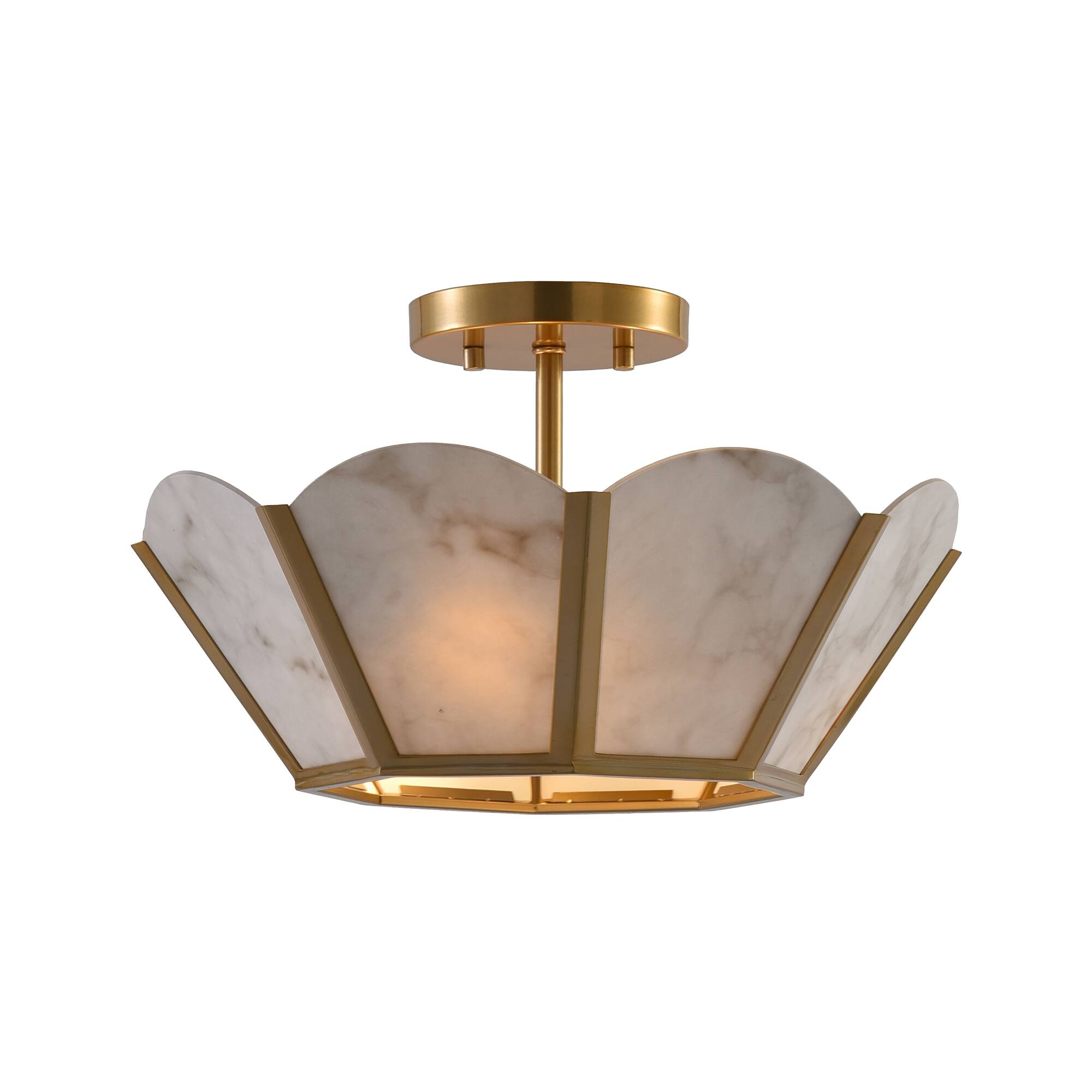 Alt View 5. Parrot Uncle - Antique Gold Glass 3-Light Semi-Flush Ceiling Light - Gold.