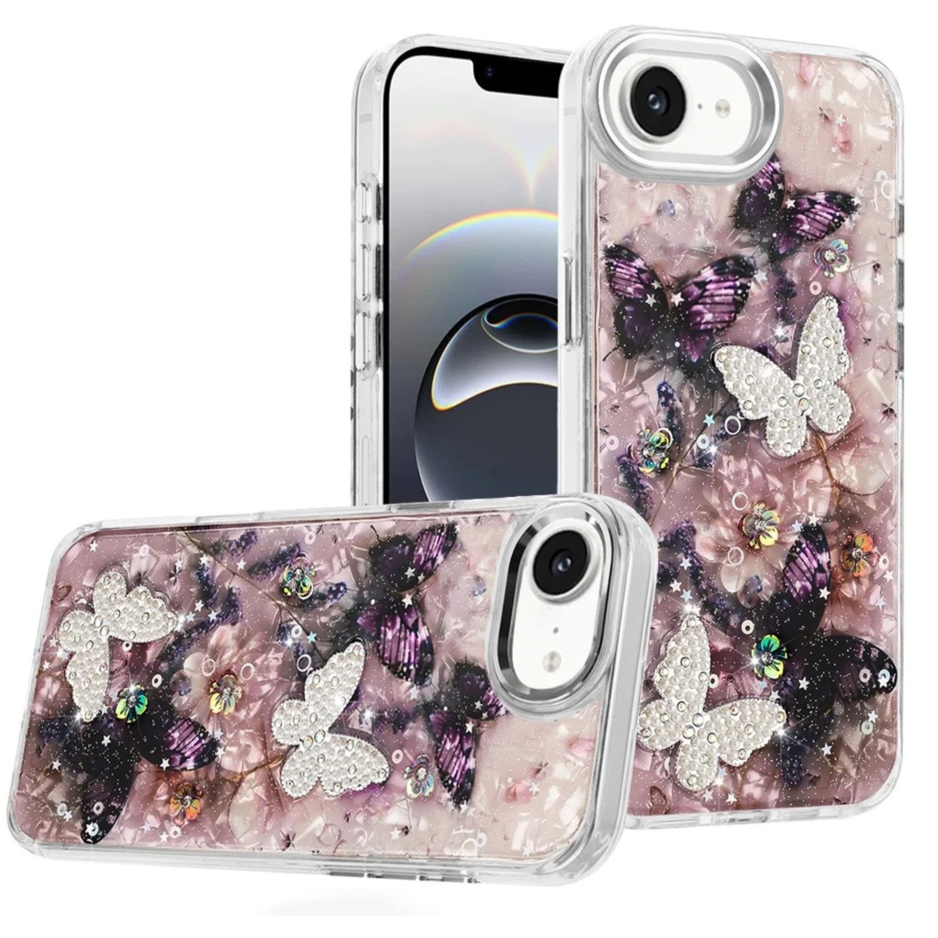 Kitcheniva - Epoxy Glitter 3D Beaded Butterfly Case With Tempered Glass For iPhone 16e 17e Purpe Butterfly - Purple price history on PriceWatchPro