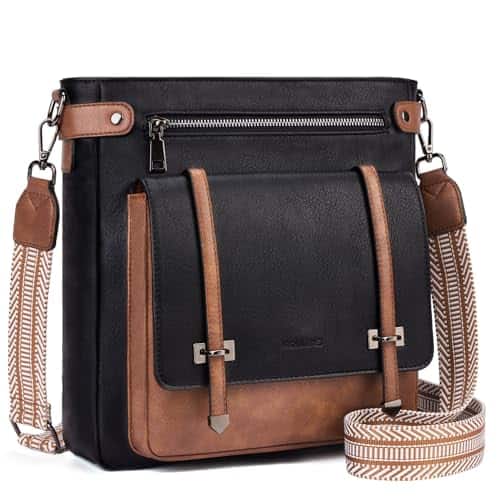 Fabibe - Crossbody Bags For Women Multi Pocket Purses Vegan Leather Shoulder Handbags Travel Purse Adjustable Strap - Black/Brown