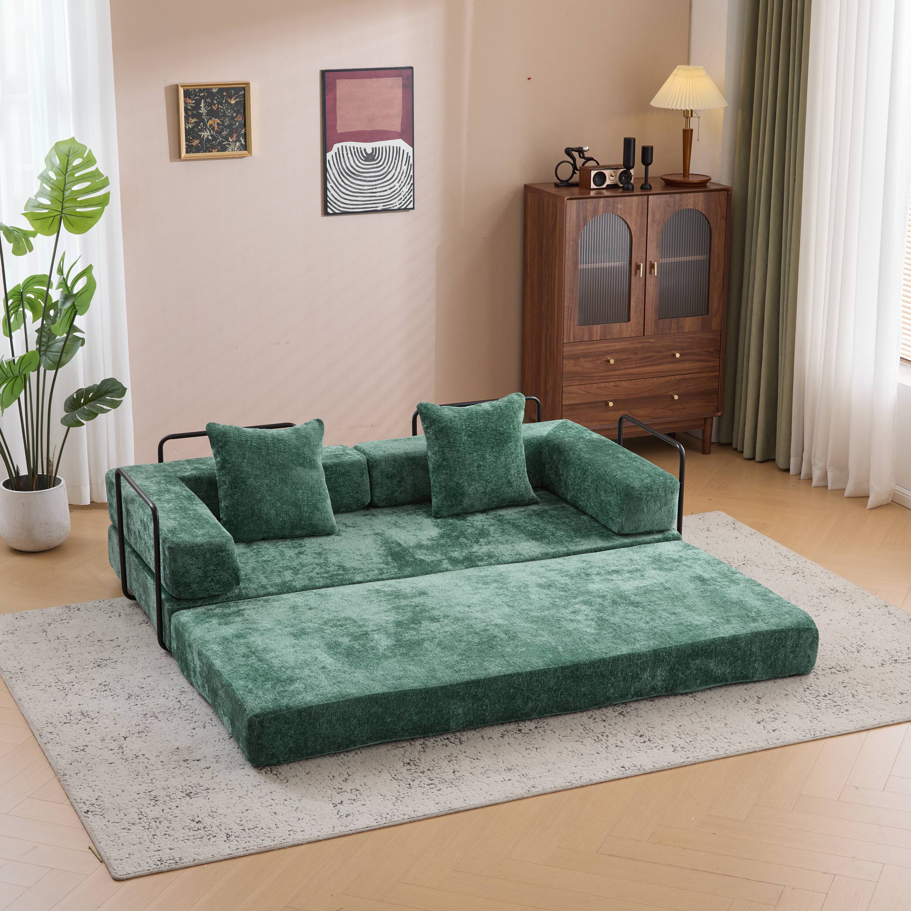 Alt View 8. GOODSILO - Convertible Floor Sofa Bed - Futon Couch Lounge Sleeper with Pillow Back Support & Armrests - Dark Green.