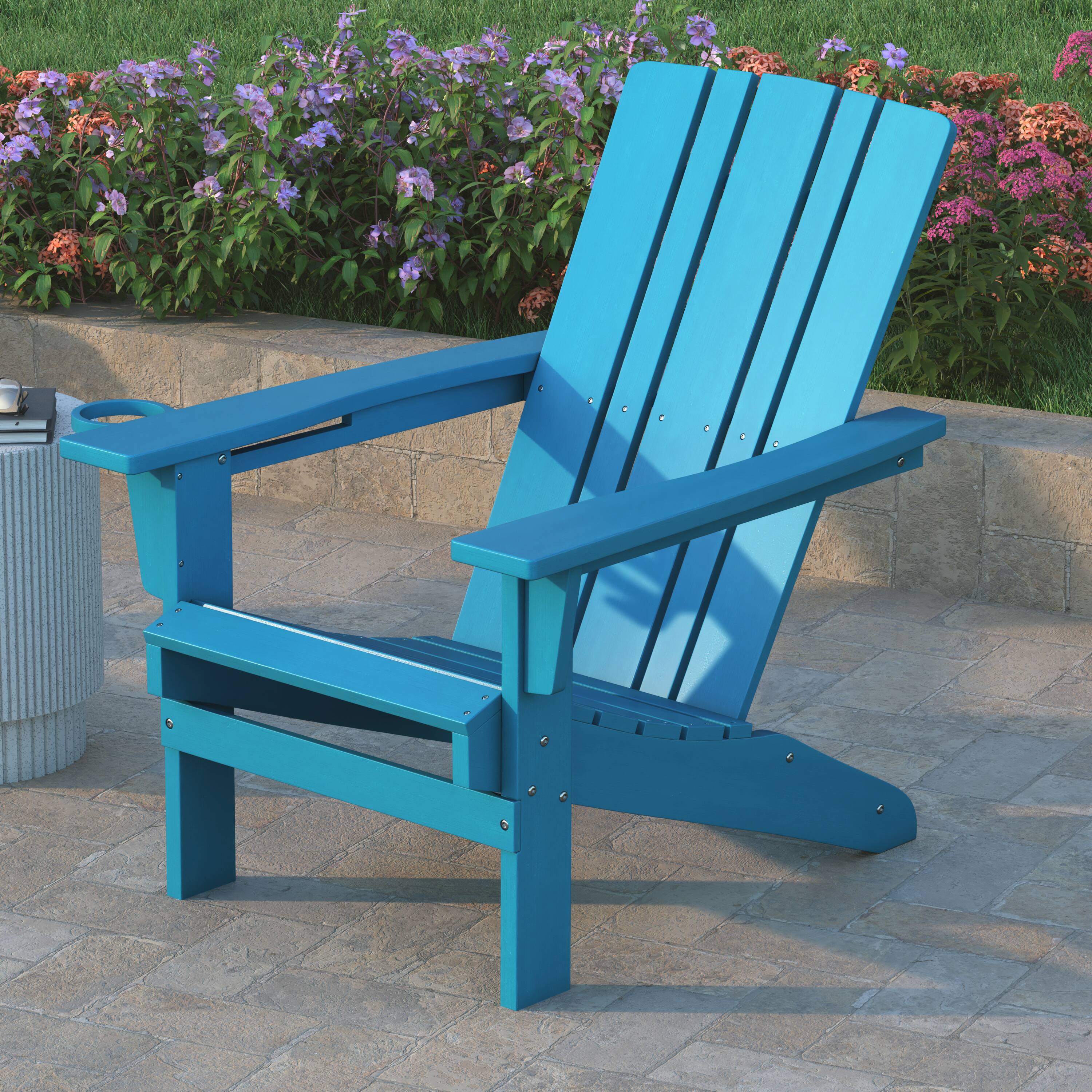 Alt View 4. Emma + Oliver - Haley Set of 2 Adirondack Chairs with Cup Holders, Weather Resistant HDPE Adirondack Chairs - Blue.