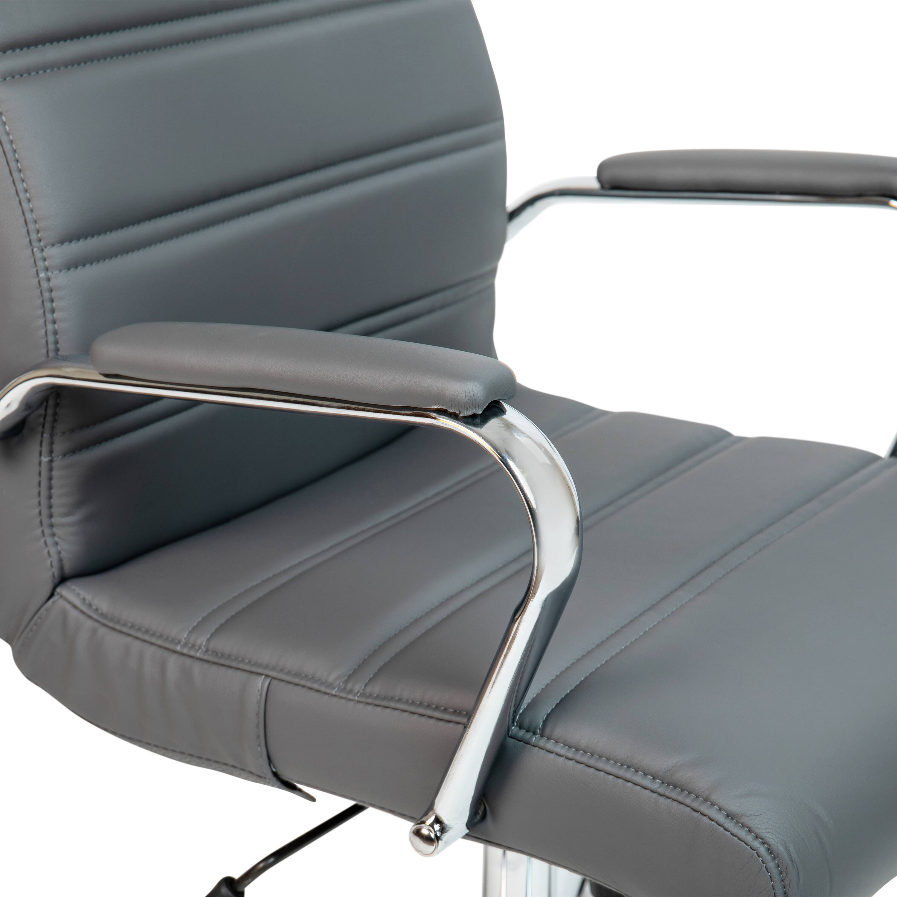 Alt View 9. Emma + Oliver - High Back Executive Swivel Office Chair with Metal Frame and Arms - Gray LeatherSoft/Chrome Frame.
