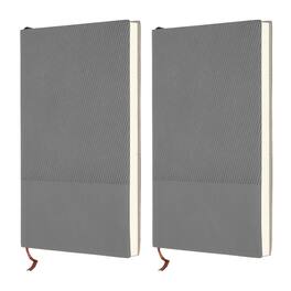 Unique Bargains - 2pcs Lined Journal Notebook 8.3x5.7", A5 98 Pages 80GSM Soft PU Leather Ribbed Daily Journal for Office - Gray