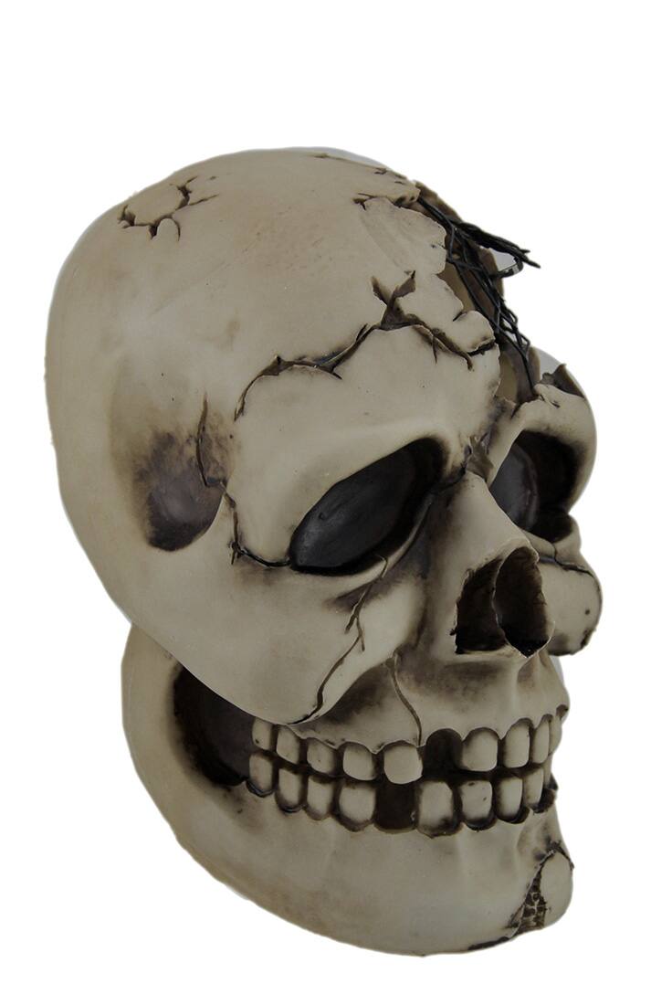 Alt View 1. Zeckos - Color Changing LED Lighted Cracked Skull w/Web Statue - Tan.