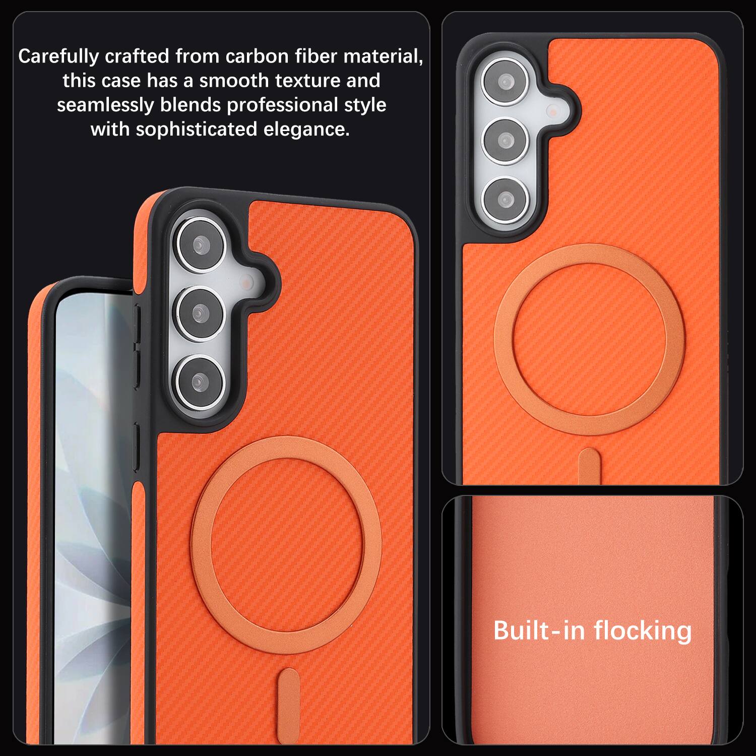 Carefully crafted from carbon fiber material, this case has a smooth texture and seamlessly blends professional style with sophisticated elegance. Built-in flocking