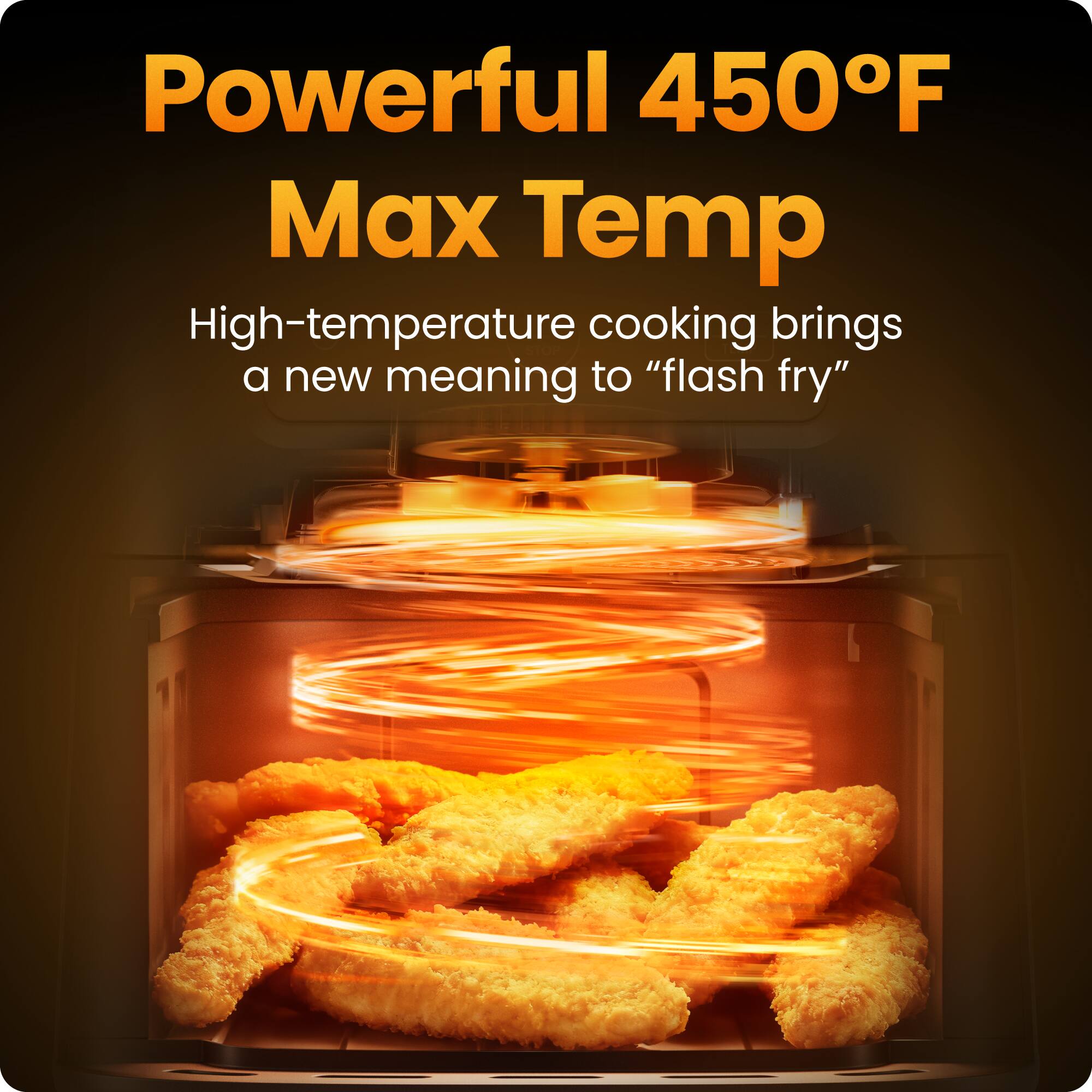 Powerful 450°F Max Temp

High-temperature cooking brings a new meaning to "flash fry"