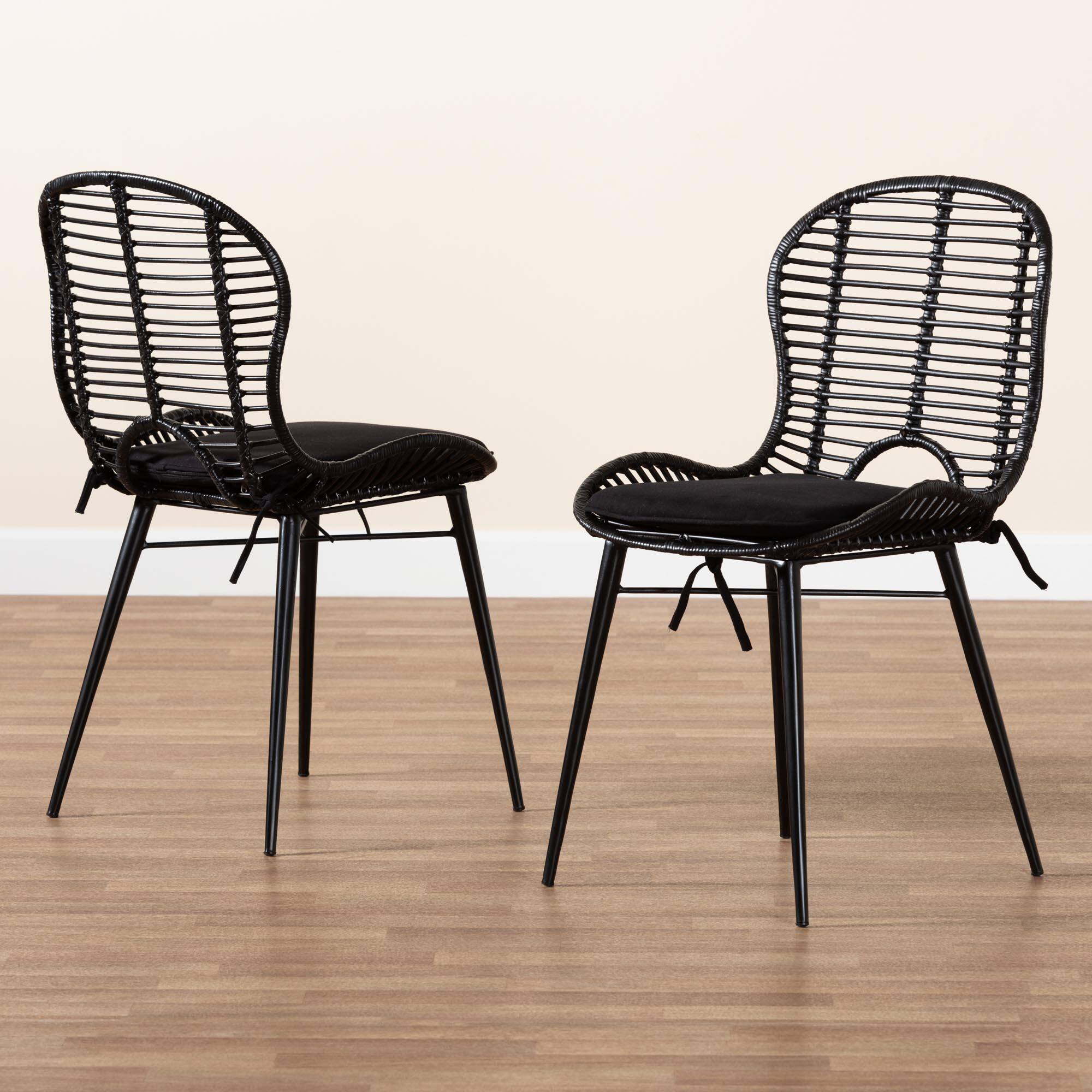 Alt View 4. bali & pari - Brenna Modern Bohemian Finished Rattan and Metal 2-Piece Dining Chair Set - Black.