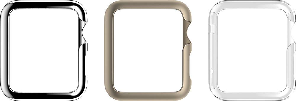 Angle. Griffin - Ultra Thin Guard Cases for Apple® Watch™ 38mm (3-Pack) - Polished Silver/Matte Silver/Clear.