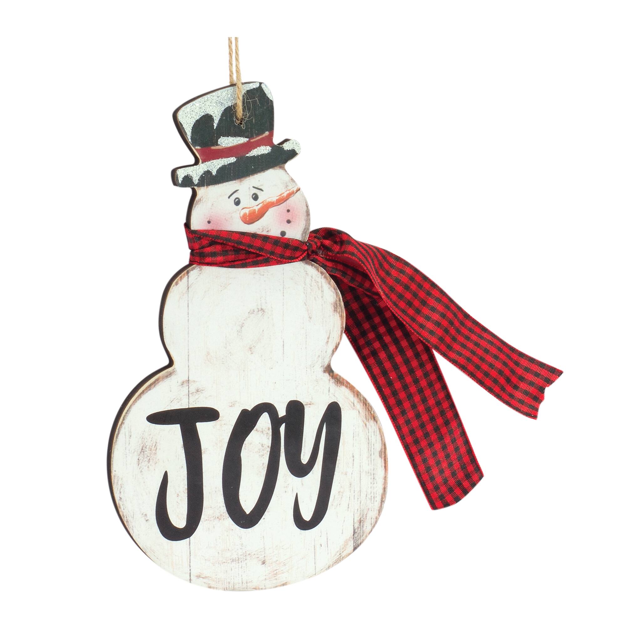 Left. BreeBe - Metal Snowman Sentiment Ornament with Scarf (Set of 6) - Red, White, Black.