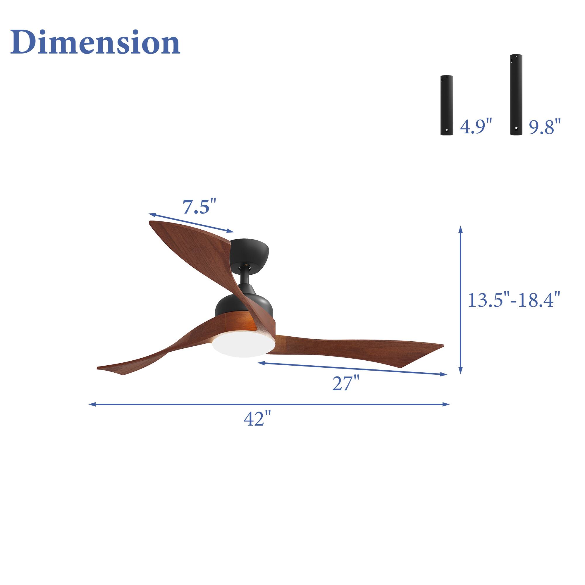 Dimension  
4.9"  
9.8"  
7.5"  
13.5"-18.4"  
27"  
42"