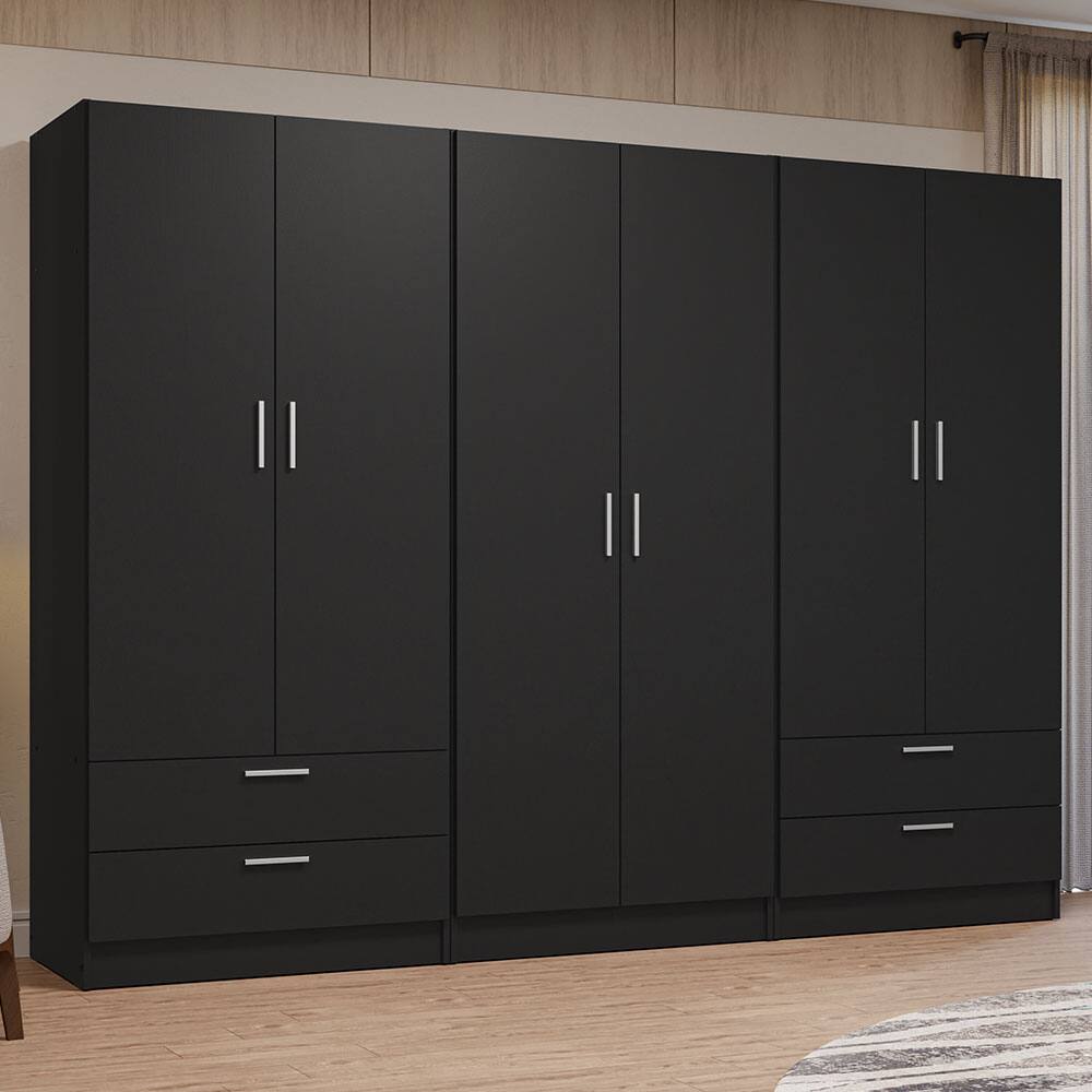 Angle. Madesa - MADESA 6 Doors 4 Drawers Wardrobe Set with Shelves and Hanging Space 94"L- Black - Black.