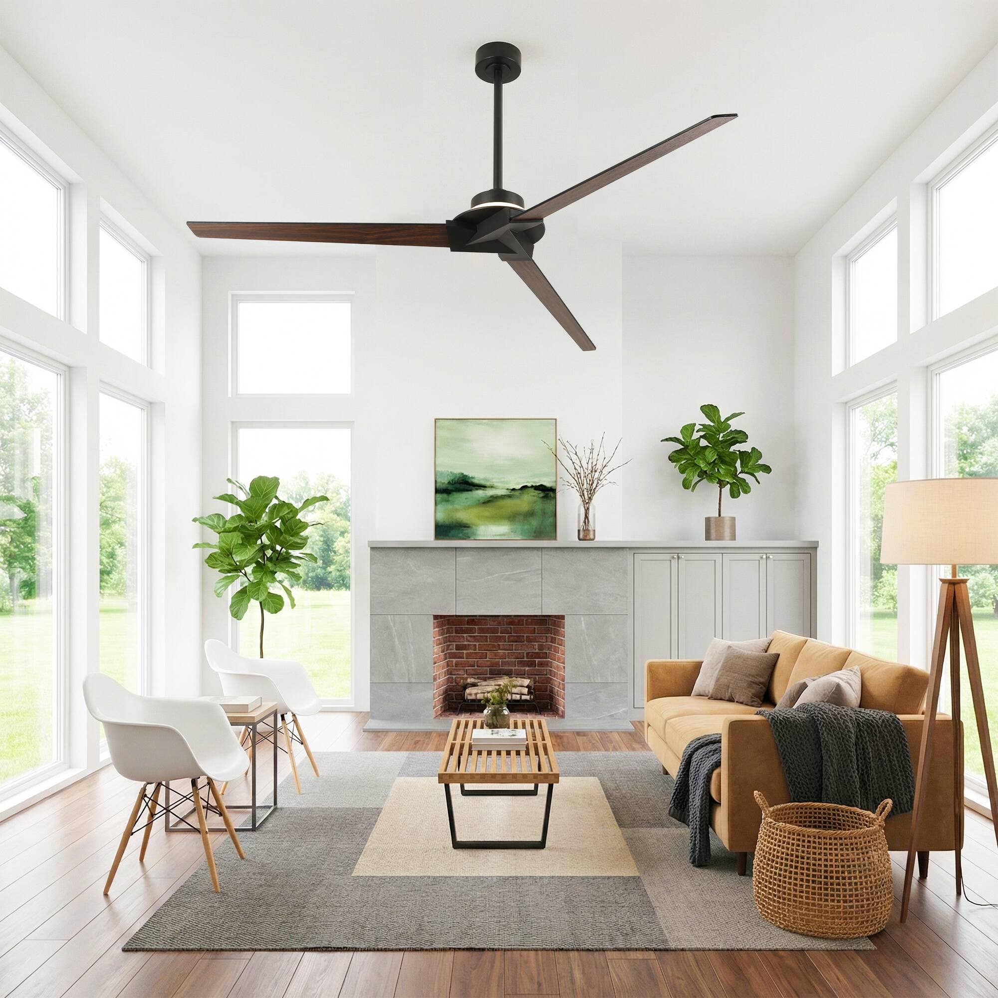 Back. Vaczon - 70" Modern LED Large Propeller Ceiling Fan with Light and Remote Control - Black.