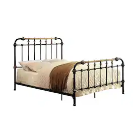 Manhattan Lane - Curved Headboard Metal Full Size Bed with Spindles - Black/Gold