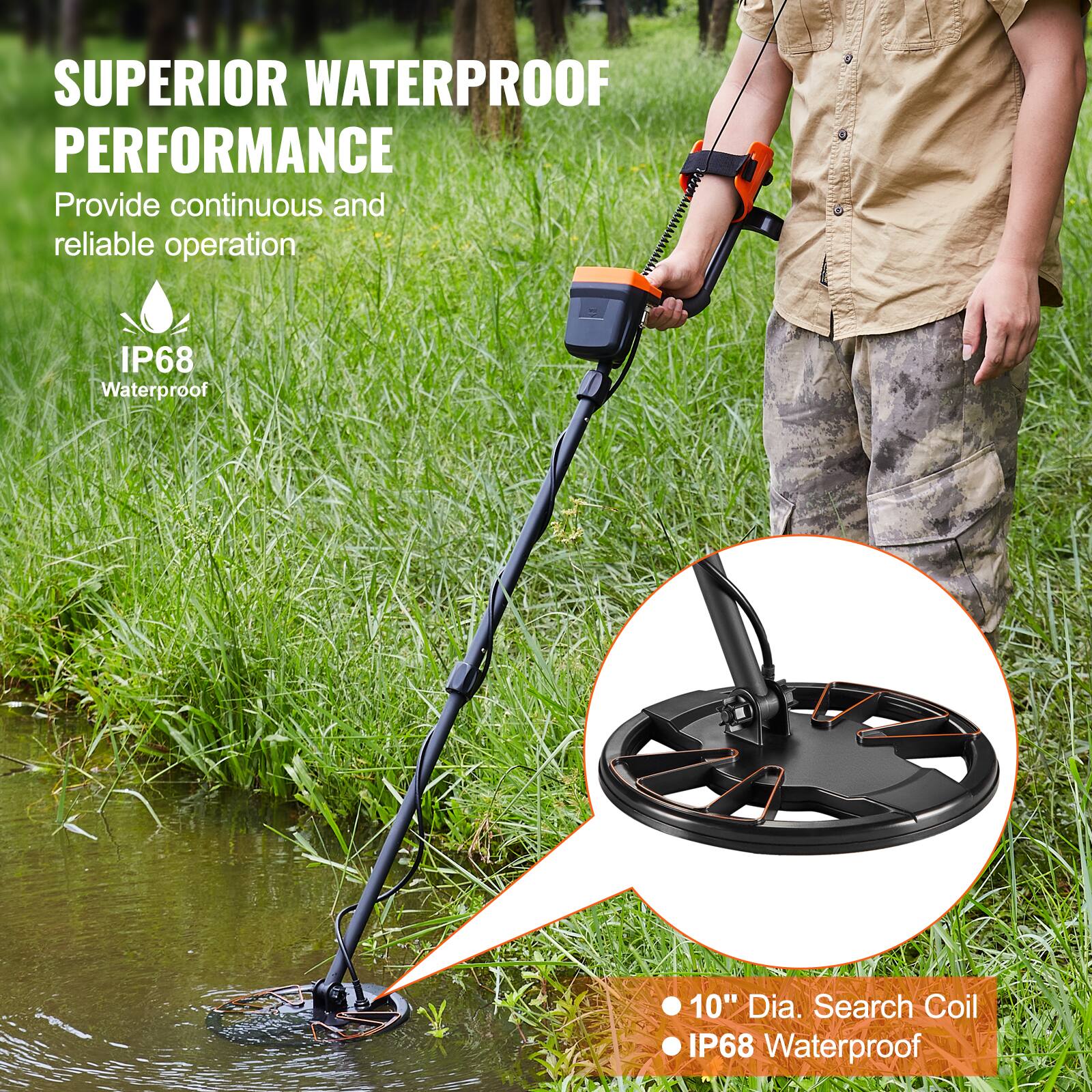 SUPERIOR WATERPROOF PERFORMANCE  
Provide continuous and reliable operation  

IP68 Waterproof  

10" Dia. Search Coil  
IP68 Waterproof