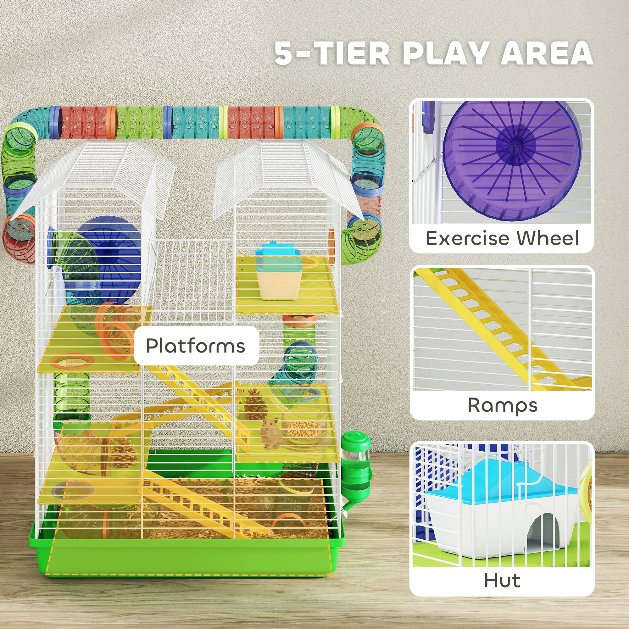 5-TIER PLAY AREA

- Platforms
- Exercise Wheel
- Ramps
- Hut