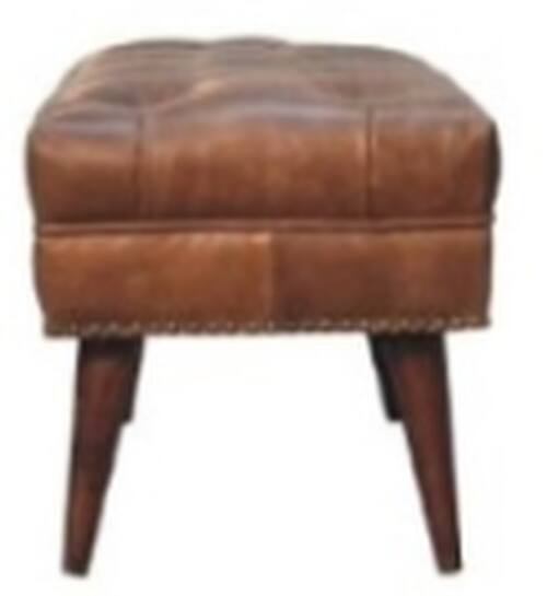 Alt View 5. Artisan Furniture - Artisan Furniture Solid Wood Harbour Brown Leather Bench, Upholstered, Brown - Brown.