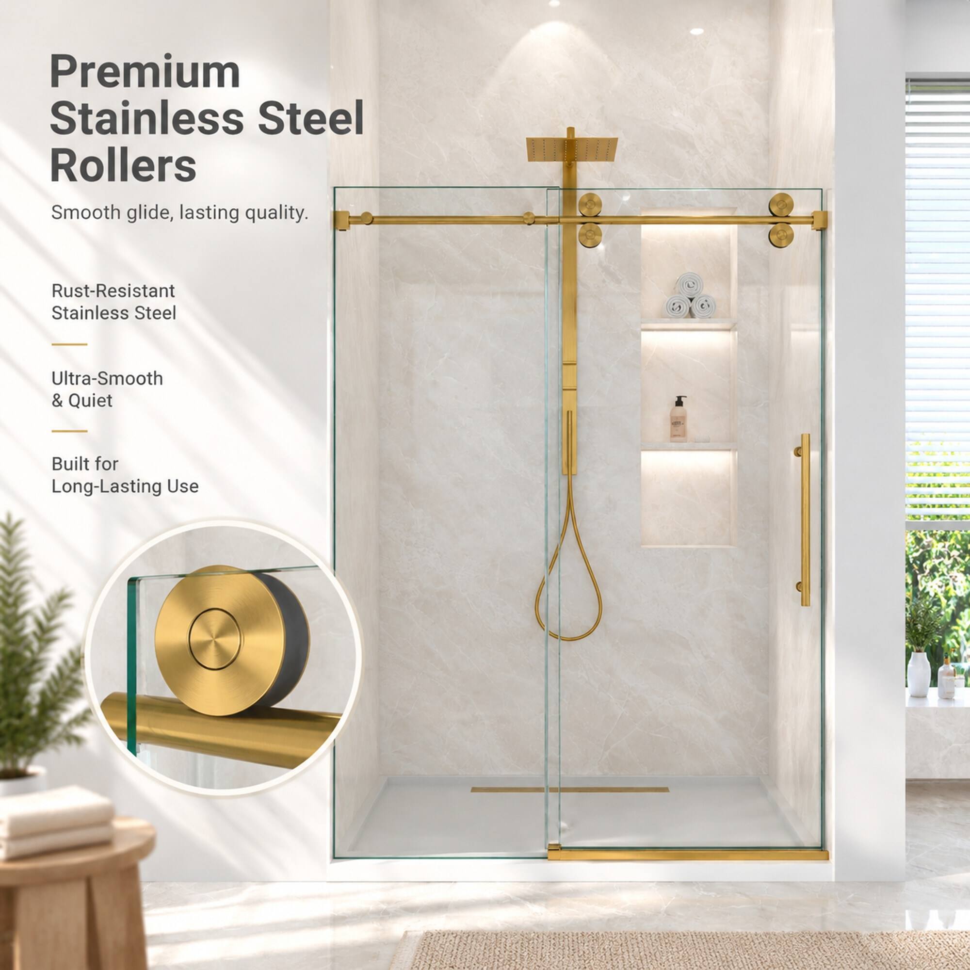 Premium Stainless Steel Rollers  
Smooth glide, lasting quality.  
Rust-Resistant Stainless Steel  
Ultra-Smooth & Quiet  
Built for Long-Lasting Use