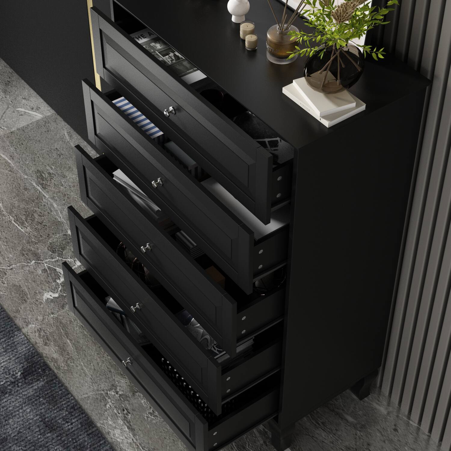 Left. FUFU & GAGA - Classic Multi-Drawer Storage Cabinet – A Perfect Fusion of Space Organization and Aesthetic Design - Black.