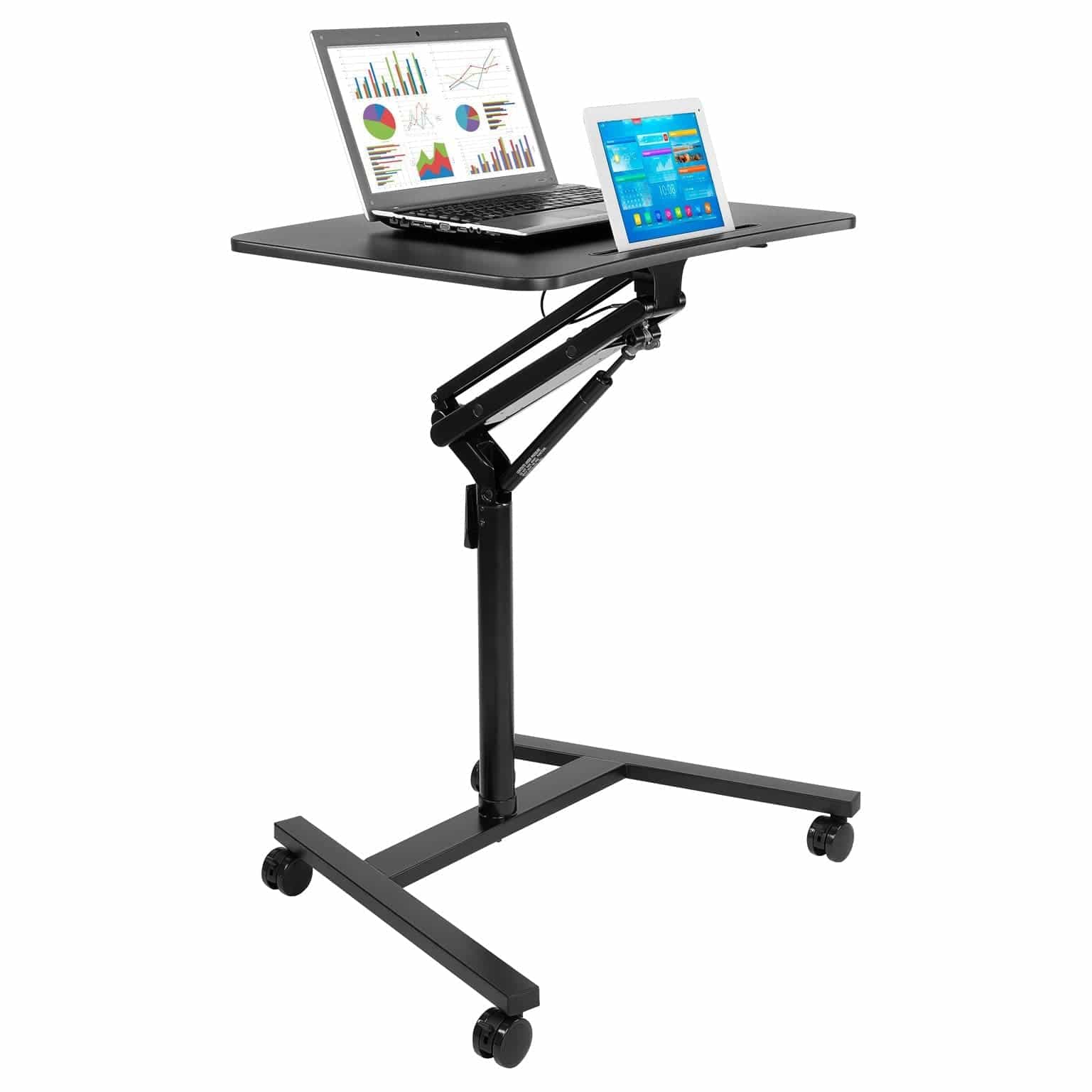 Left. Mount-It! - Mobile Standing Desk with Wheels, Height Adjustable Workstation for Office, Home & Classroom Use - Black.