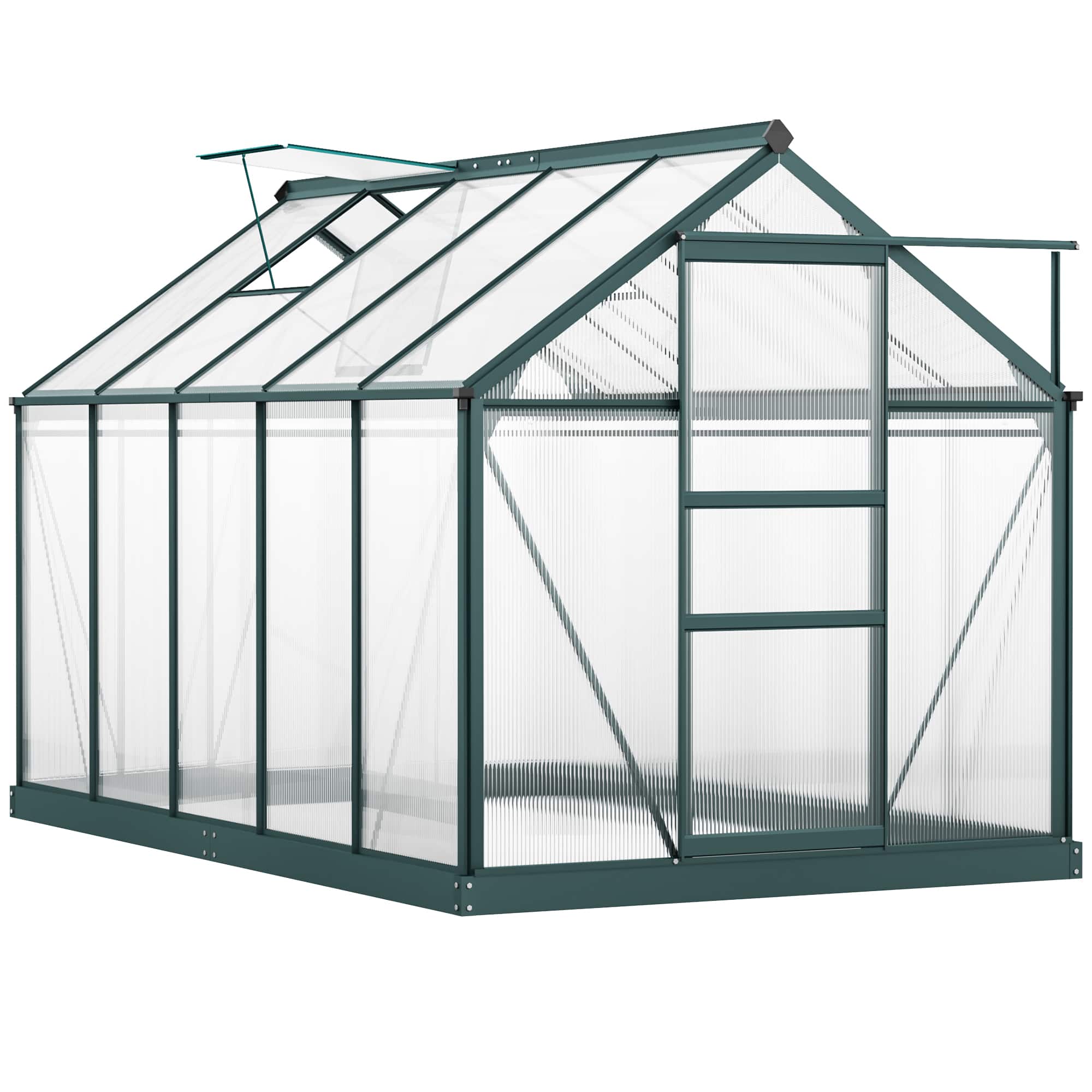 Outsunny - 6' x 10' Greenhouse for Outdoors, Polycarbonate Greenhouse with Rain Gutter and Roof Vent - Dark Green