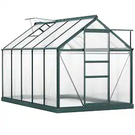 Outsunny - 6' x 10' Greenhouse for Outdoors, Polycarbonate Greenhouse with Rain Gutter and Roof Vent - Dark Green