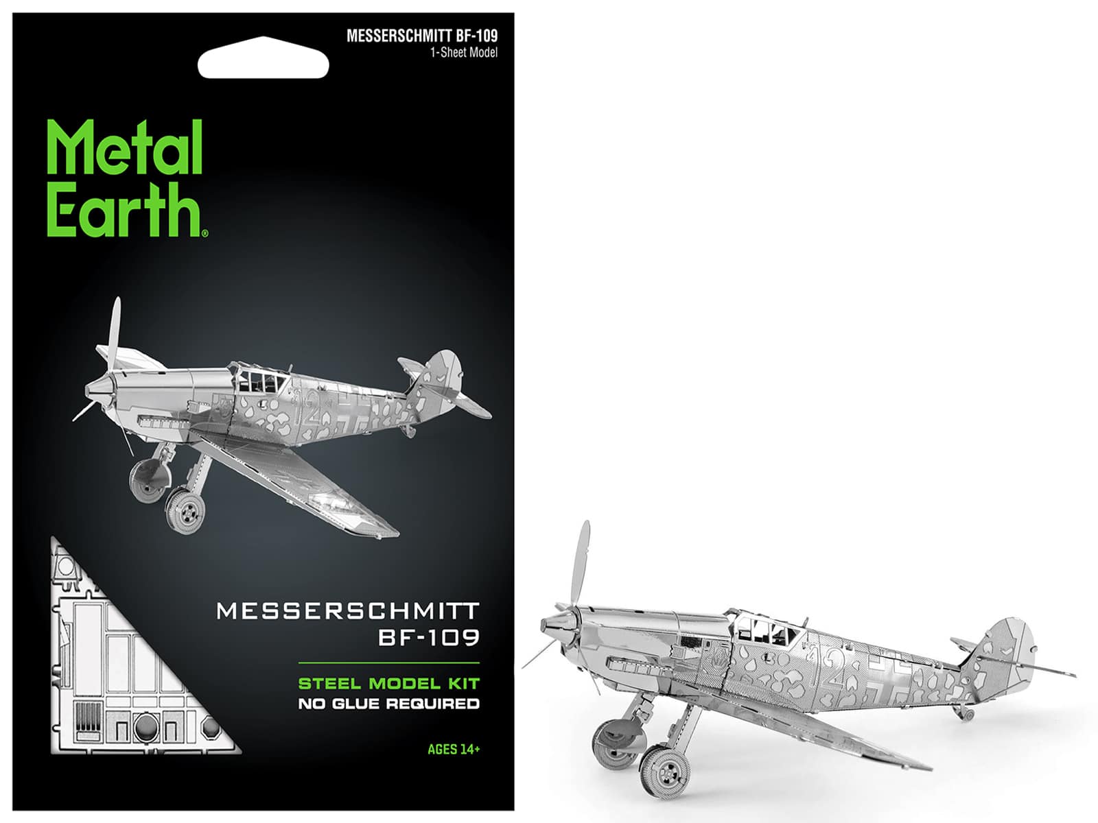 Model Kit Messerschmitt BF-109 Fighter Aircraft "German Luftwaffe" (Moderate Difficulty) Steel Model by Metal Earth - Silver
