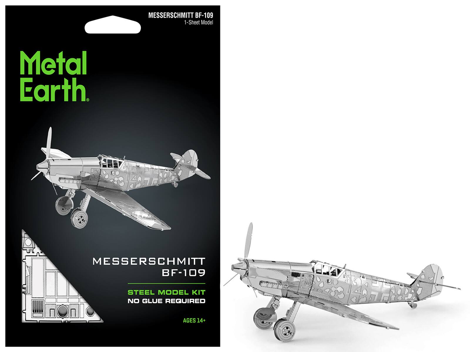 Model Kit Messerschmitt BF-109 Fighter Aircraft "German Luftwaffe" (Moderate Difficulty) Steel Model by Metal Earth - Silver