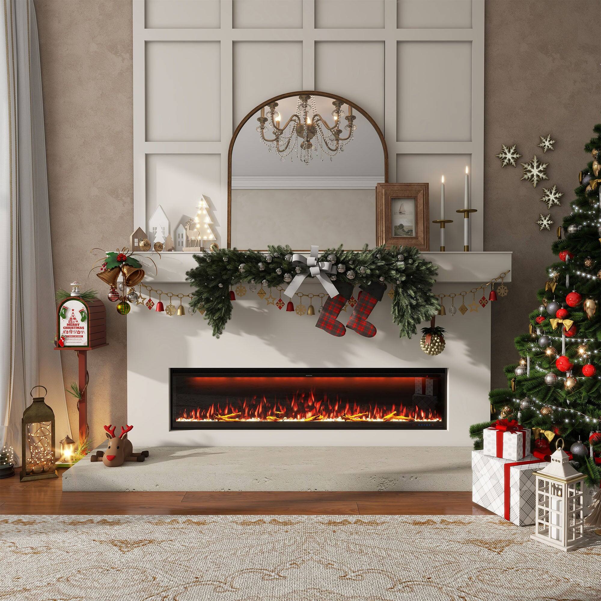 Alt View 1. Boyel Living - 74 in. Wall Mount Recessed Electric Fireplace with Realistic Flame Effects and Alexa Compatibility - Black.