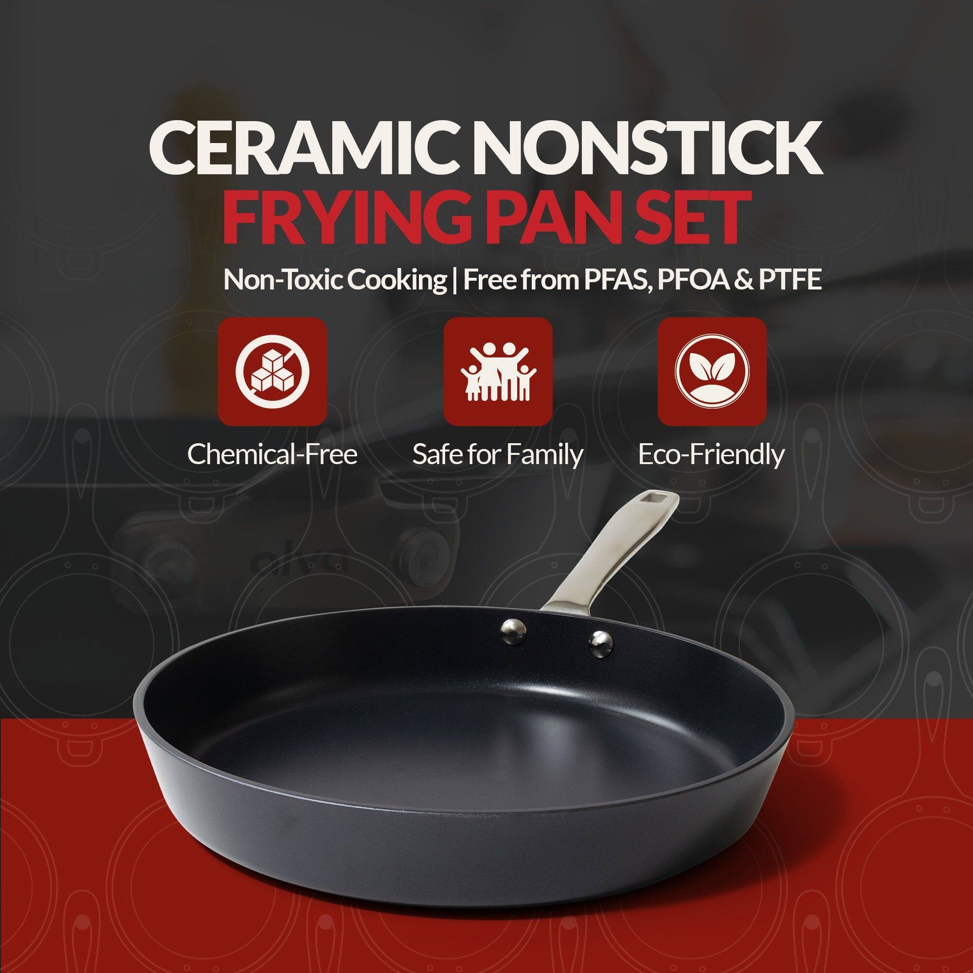 CERAMIC NONSTICK FRYING PAN SET  
Non-Toxic Cooking | Free from PFAS, PFOA & PTFE  
Chemical-Free  
Safe for Family  
Eco-Friendly