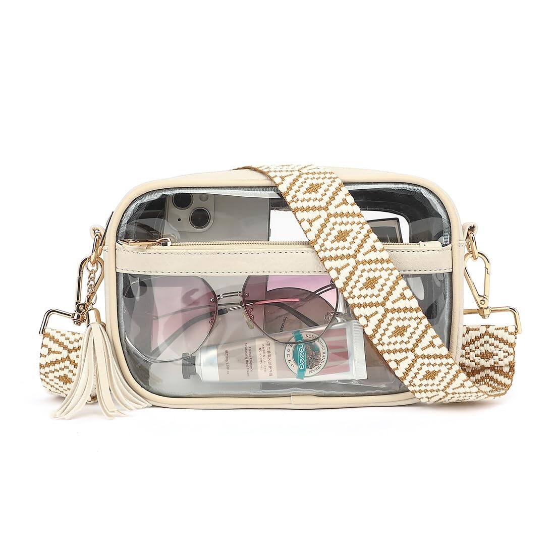 Live At Space - Clear Bag Stadium Approved Small Crossbody Purse For Women Events Concerts See-Throght Material: The clear stadium bag - Beige
