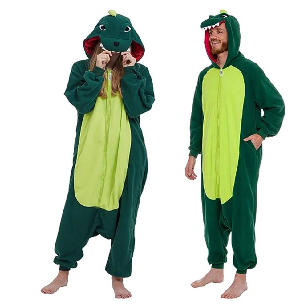 Front. MOVSSOU - Dinosaur Onesies Animal Women/Men Pajamas, Halloween Animal Costume Pajamas, Costume Cosplay Sleepwear - Green.