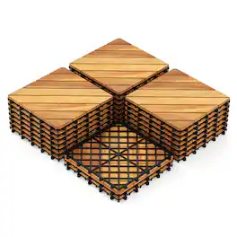 Costway - 12" x 12" Acacia Wood Interlocking Deck Tiles,24 PCS Waterproof Flooring Tiles - Natural