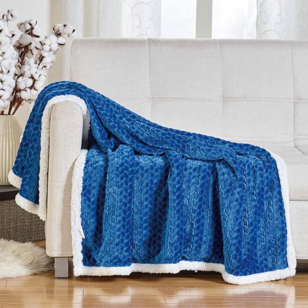 Alt View 1. Noble House - Soft Braided and Comfortable Plush All Season Sherpa 50" X 60" Throw Blanket, Navy - Navy.