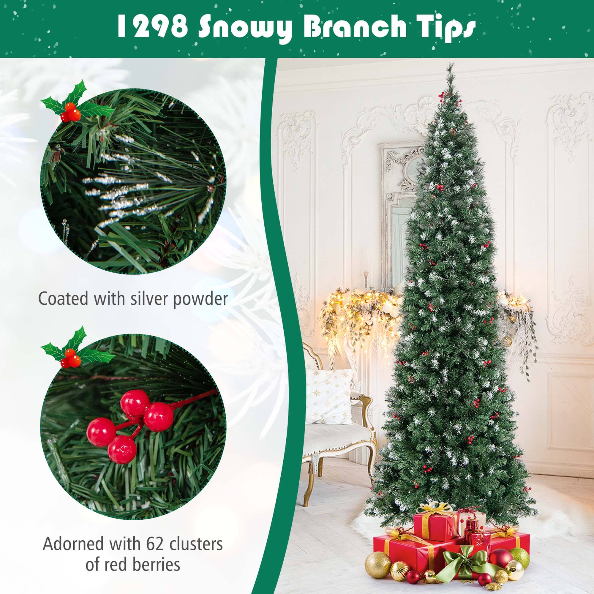 I 1298 Snowy Branch Tips Coated with silver powder Adorned with 62 clusters of red berries