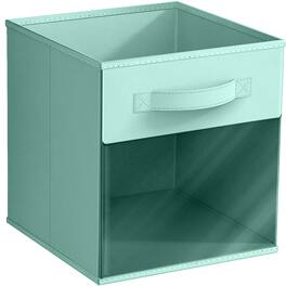 Sorbus - 11 Inch Collapsible Fabric Storage Bin with Clear Window - for Organizing Clothes, Toys, Books, Shelves, Figures - Pastel Teal
