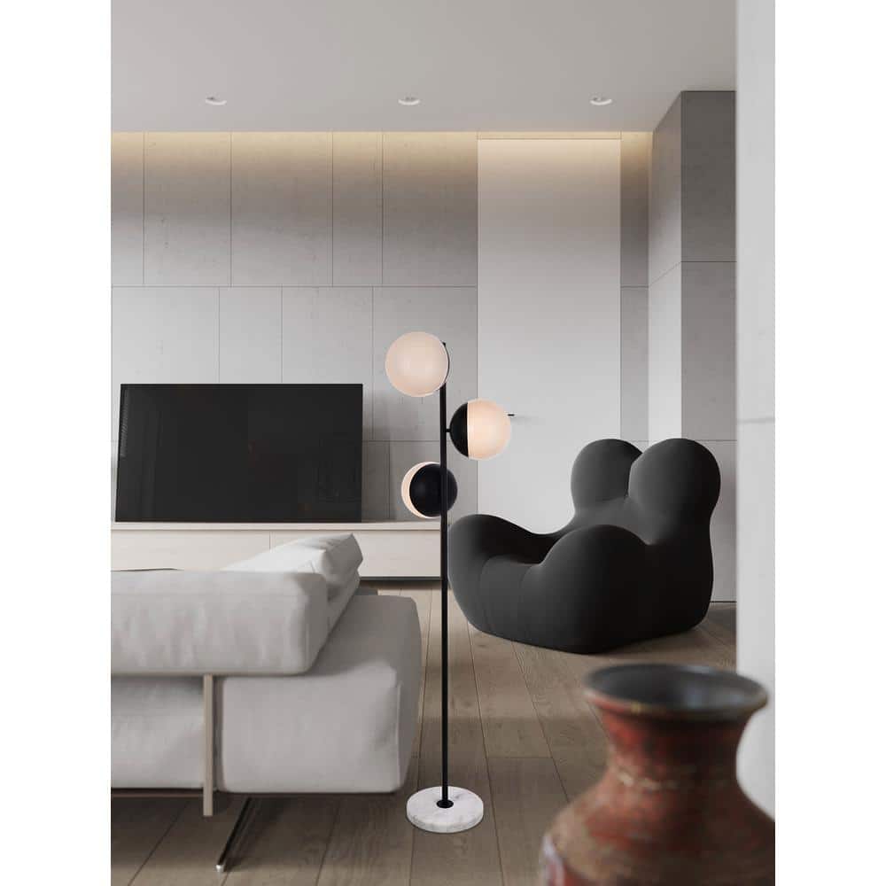 Living District - Eclipse 3 Lights Black Floor Lamp With Frosted White Glass - Black And Frosted White