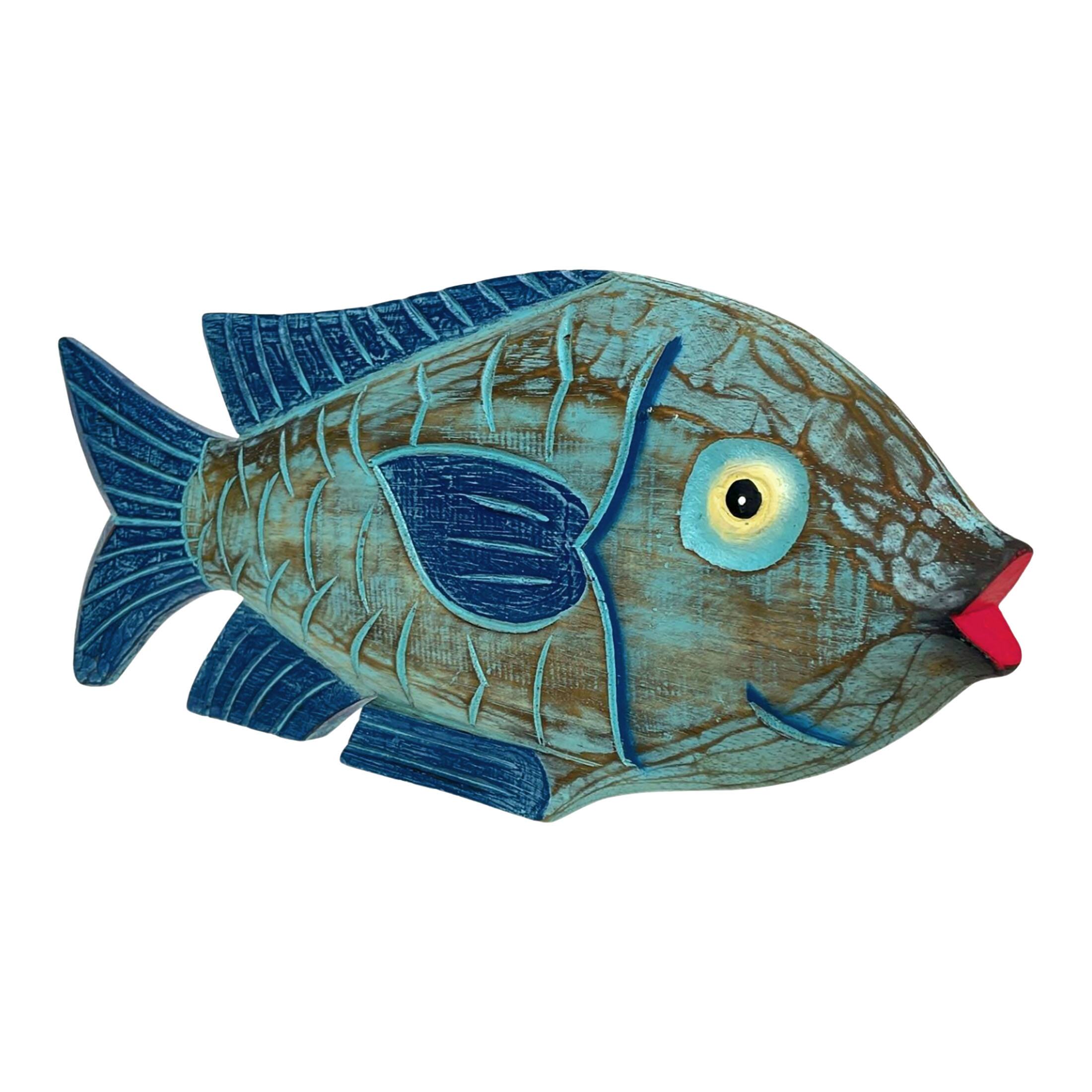 Alt View 1. Things2Die4 - Hand Carved Blue Wooden Fish Statue 19" Nautical Coastal Decor Wood Accent - Blue.