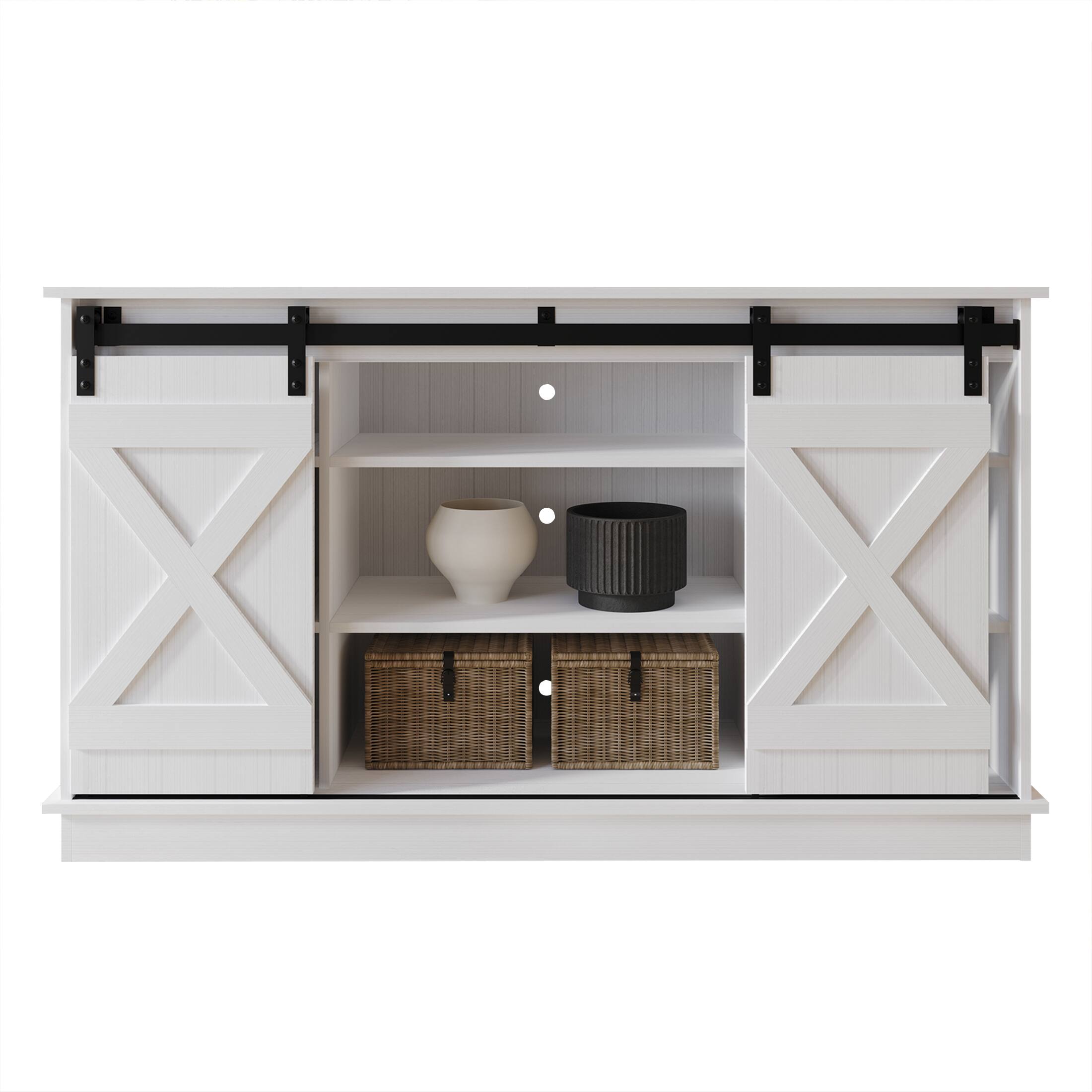 Alt View 2. ChaletPosh - Vintage-Inspired TV Stand Console with Sliding Barn Doors, White - White.