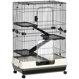 Pawhut - 4-Level Small Animal Cage Rabbit Hutch with Wheels, Removable Tray, Platform and Ramp for Bunny, Chinchillas