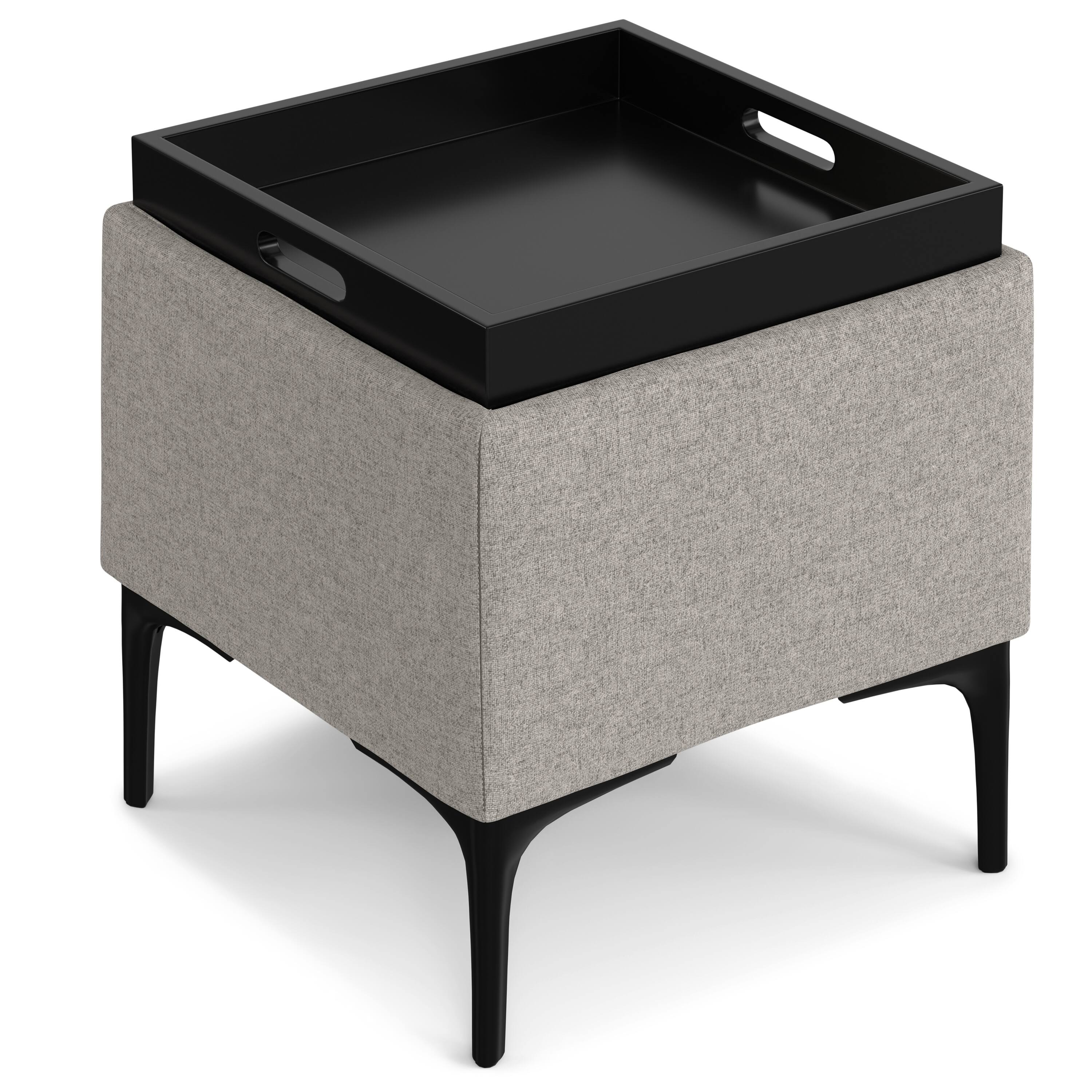 Alt View 4. Simpli Home - Natasha 18 inch Wide Mid Century Square Mid Century Storage Ottoman with Tray in Cloud Grey Polyester Linen, Assembled - Cloud Grey.
