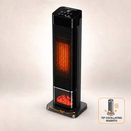 Mountman - 1500W Electric Space Heater, 3-Color Flame, Remote, 24H Timer, ECO, 70° Oscillation - Black