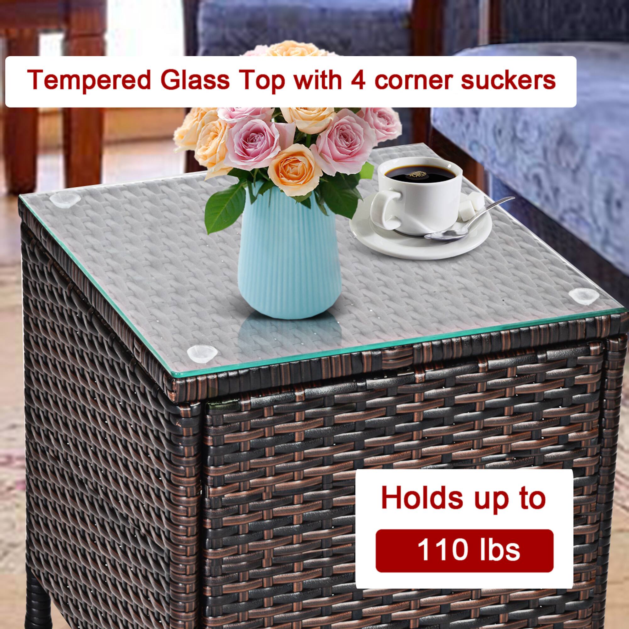 Tempered Glass Top with 4 corner suckers
Holds up to 110 lbs