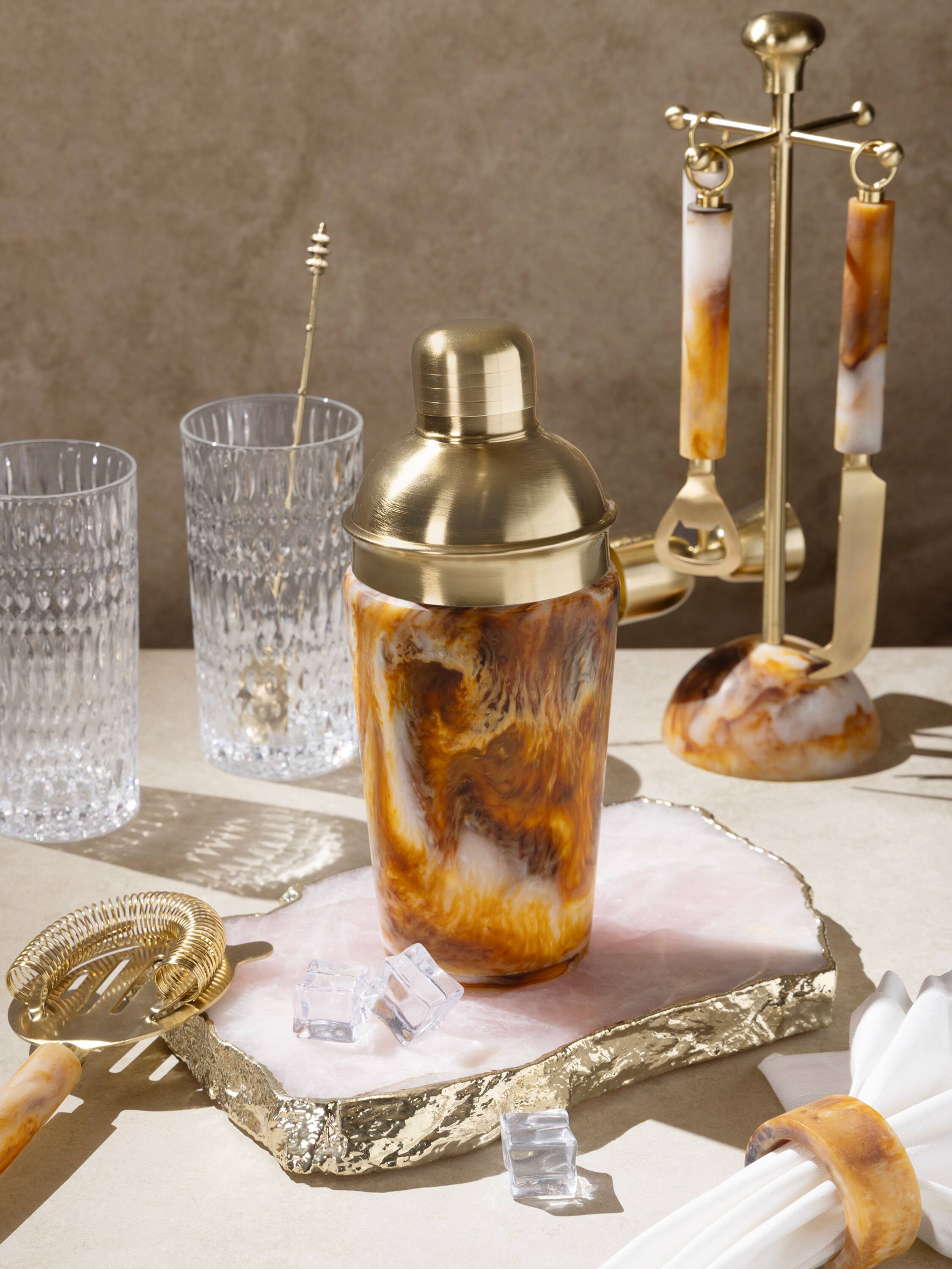 Angle. GAURI KOHLI - Kampai Cocktail Shaker - Shades of brown, with matte gold.