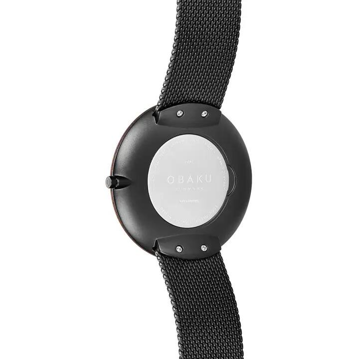 Alt View 2. Obaku - Obaku Trae Men’s Watch – Slim 40mm Black Dial with Sapele - Black stainless steel.
