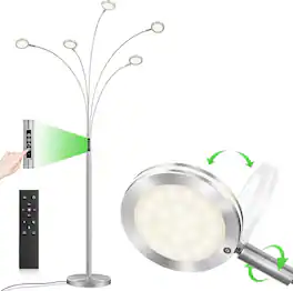 Nordic Hygge - LED Arc Floor Lamp with Remote, 2250LM Dimmable Floor Lamp with Timer, Adjustable Colors, Brightness & 5 Adjustable Arm - Brushed Nickel