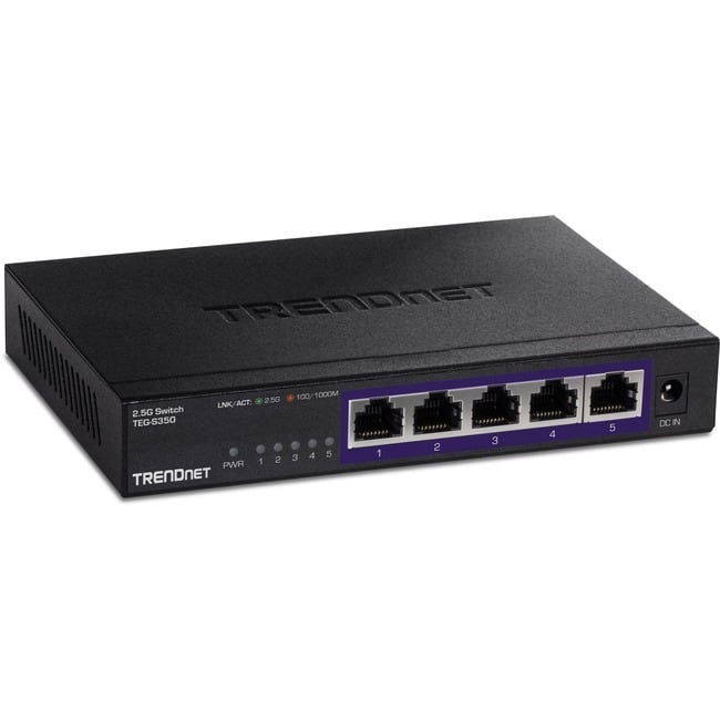 Trendnet - 5-Port 2.5Gb Multi-Gigabit Unmanaged Gaming Switch, TEG-S350, 5 x 2.5GBASE-T Ports, 25Gbps Switching Capacity - Unknown