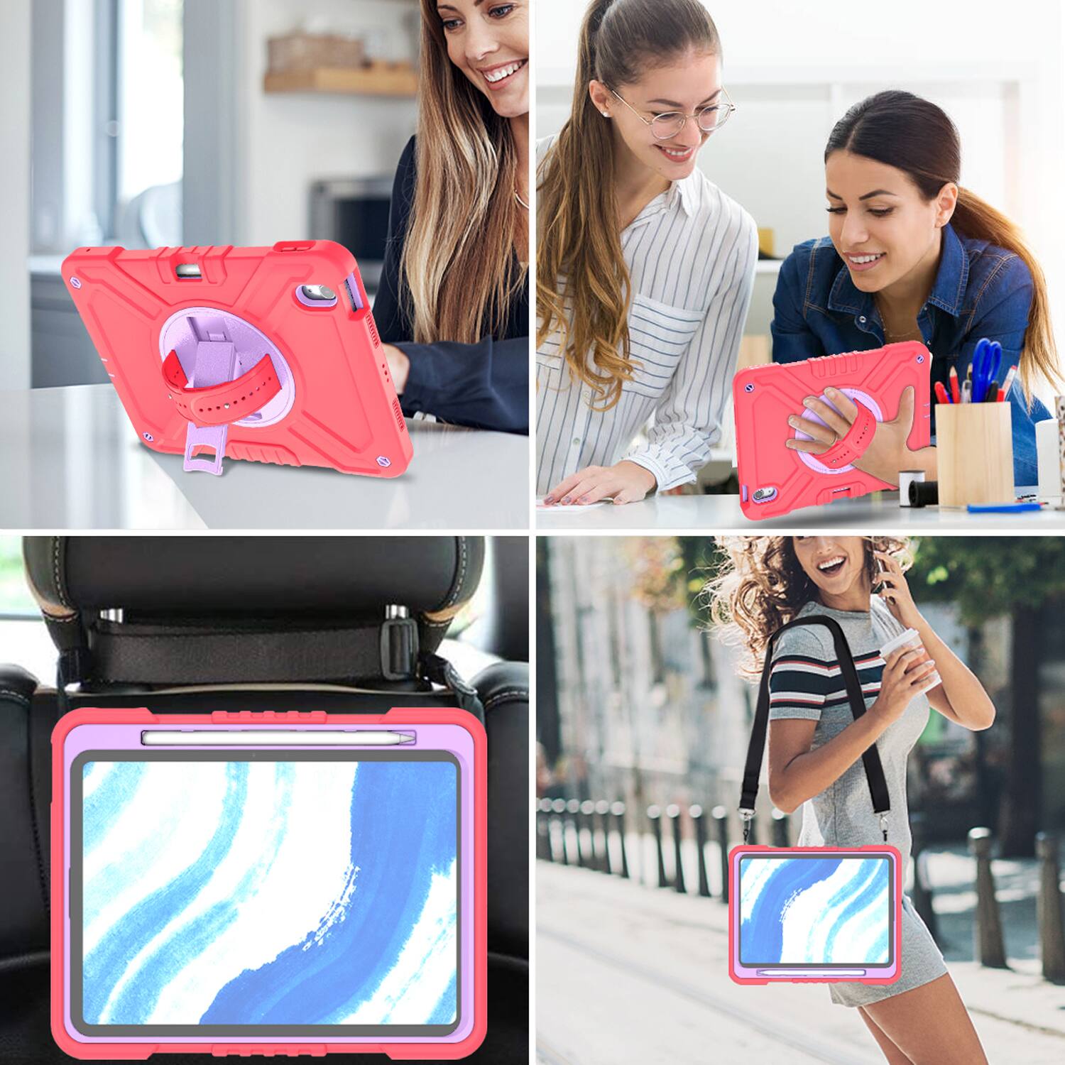 Alt View 8. Dteck - Case for Apple iPad Air (M4) 11" 2026/(M3) 2025/(M2) 2024,3-Laer Rugged Kickstand Cover w/ Pen Holder + Shoulder Strap - Redpurple.