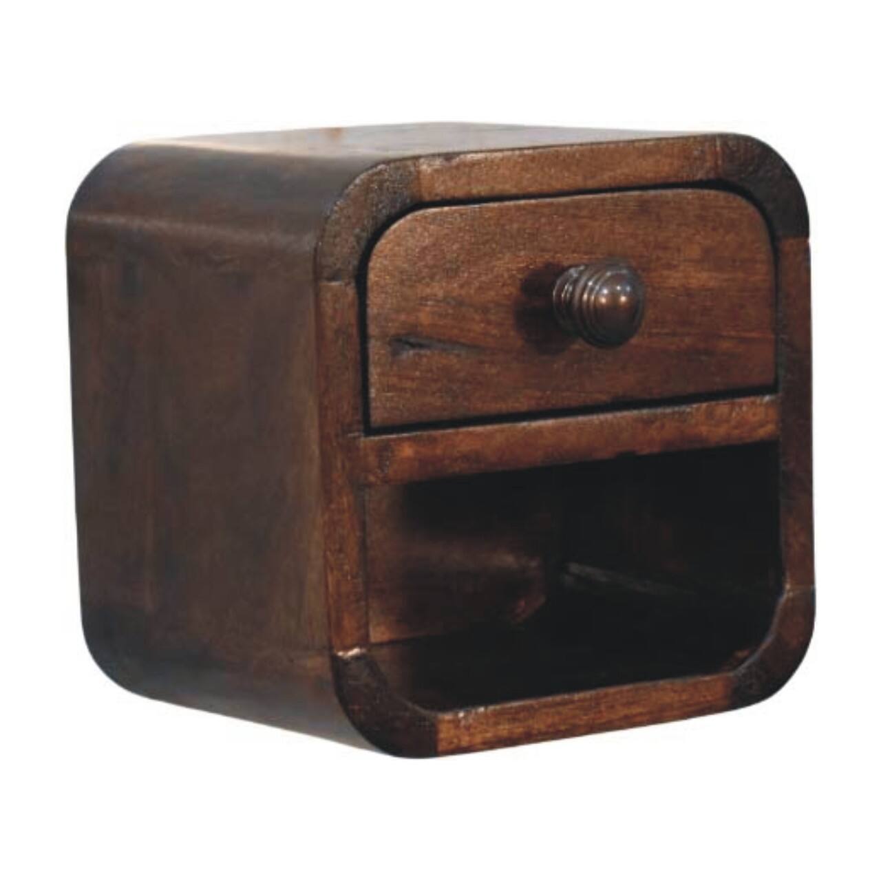 Back. Artisan Furniture - Artisan Furniture Solid Wood Curved Wall Mounted Bedside, 1 Drawer, 1 Open Slot, Dark Brown - Dark brown.