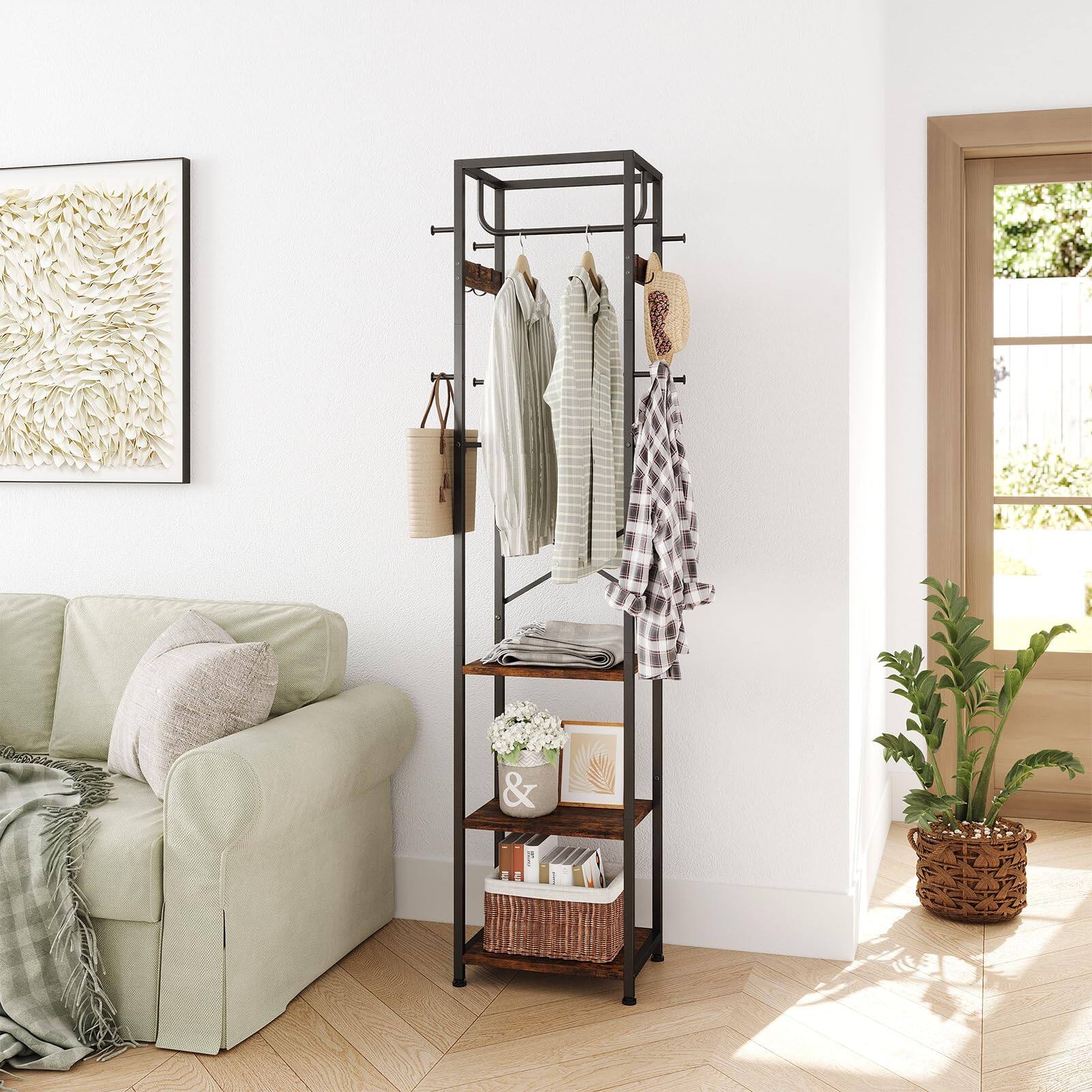 Alt View 5. Hanke - Coat Rack Freestanding Hall Tree With 3 Storage Shelves And Industrial Clothes Stand Organizer For Bedroom ... - Greige.